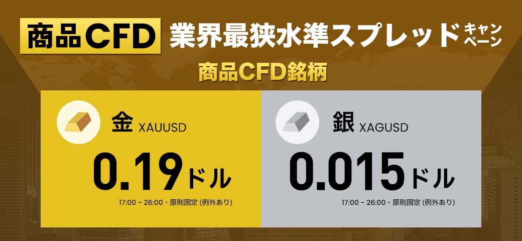 商品CFD【金・銀】業界最狭水準スプレッドキャンペーン開催中!(2025年3月)